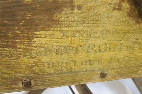 Yellow Painted Davis Swinging Churn - Stenciled Manufactured by Vermont Farm Machine Co. Bellows Falls - Stenciling Is Faded -Churn Swings Freely - Stand Measures 39 - Some Minor Damage to Wood...