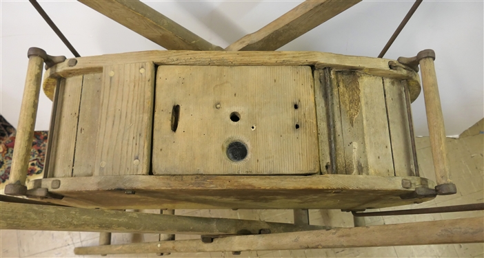 Yellow Painted Davis Swinging Churn - Stenciled Manufactured by Vermont Farm Machine Co. Bellows Falls - Stenciling Is Faded -Churn Swings Freely - Stand Measures 39 - Some Minor Damage to Wood...