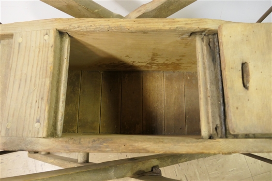 Yellow Painted Davis Swinging Churn - Stenciled Manufactured by Vermont Farm Machine Co. Bellows Falls - Stenciling Is Faded -Churn Swings Freely - Stand Measures 39 - Some Minor Damage to Wood...