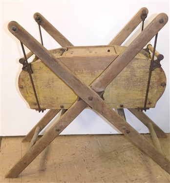 Yellow Painted Davis Swinging Churn - Stenciled Manufactured by Vermont Farm Machine Co. Bellows Falls - Stenciling Is Faded -Churn Swings Freely - Stand Measures 39 - Some Minor Damage to Wood...