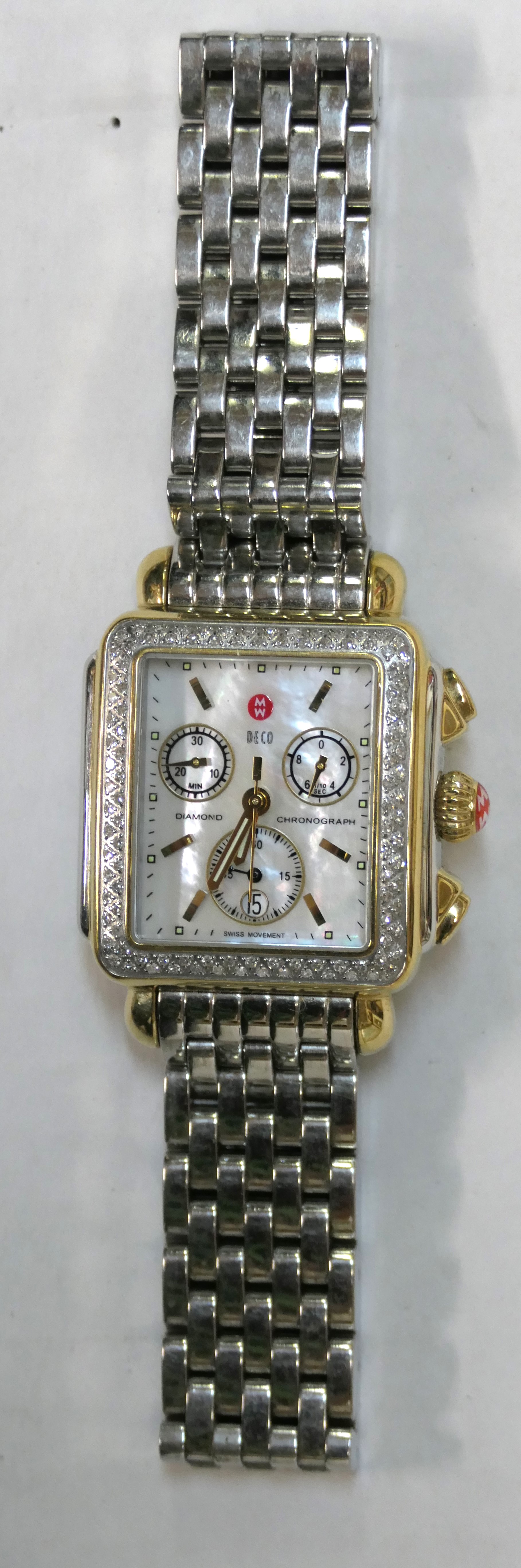 Christmas sale! Stunning Michele Watch with 108 diamonds and Mother of Pearl Michele Deco Madison White Ceramic Diamond Watch | Nasr  main image 2