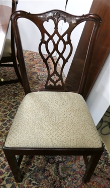 Outstanding Councill Craftsmen Mahogany Chippendale Style Dining Table with 6 Ribbon Back Side Chairs - Fine Table with 2 Leaves and Table Pad - Chairs with Clean Tan / Beige Upholstery - Table As...