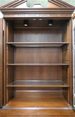 Century Reproductions The Sutton Collection Chippendale Style Mahogany Breakfront - Glass Upper Cabinet with Wavy Glass in Doors - Adjustable Wooden Shelves with Glass Inserts - Lighted Top -...