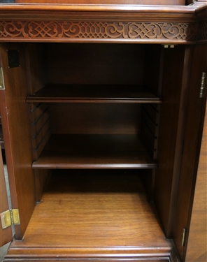 Century Reproductions The Sutton Collection Chippendale Style Mahogany Breakfront - Glass Upper Cabinet with Wavy Glass in Doors - Adjustable Wooden Shelves with Glass Inserts - Lighted Top -...