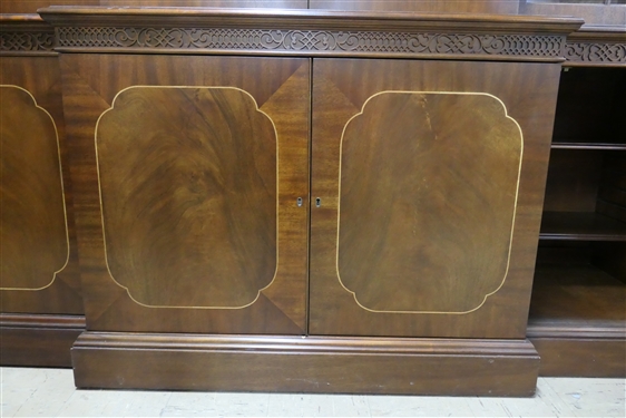 Century Reproductions The Sutton Collection Chippendale Style Mahogany Breakfront - Glass Upper Cabinet with Wavy Glass in Doors - Adjustable Wooden Shelves with Glass Inserts - Lighted Top -...