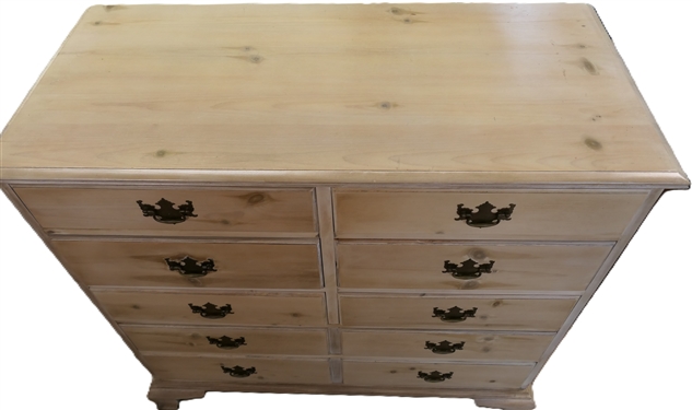 Very Nice Drexel Furniture Bleached Pine Chest - 8 Drawers - Second Left Drawer Has Divided Interior with Drop Down Writing Surface - Solid Ends, Bracket Feet - Chest Measures 45 Tall 46 by 21 1/2