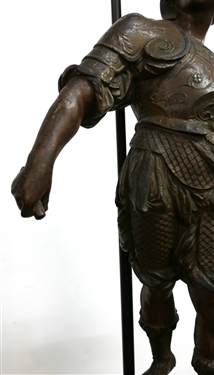 Pair of Zinc Roman Soldier Figural Lamps - Wood Bases  - Highly Detailed Soldier Figures - Soldier on Right Has Broken Sword - Lamps Measure 28 Tall 