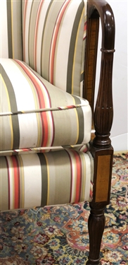 Zenkes Fine Interiors Sheraton Style Sofa - Yew Wood Inlay Arms and Legs - Reeded Legs and Arms - Sofa Measures 34 tall 49 by 28 - Small Tear on Right Side 