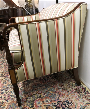 Zenkes Fine Interiors Sheraton Style Sofa - Yew Wood Inlay Arms and Legs - Reeded Legs and Arms - Sofa Measures 34 tall 49 by 28 - Small Tear on Right Side 