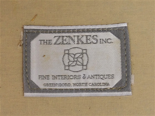 Zenkes Fine Interiors Sheraton Style Sofa - Yew Wood Inlay Arms and Legs - Reeded Legs and Arms - Sofa Measures 34 tall 49 by 28 - Small Tear on Right Side 