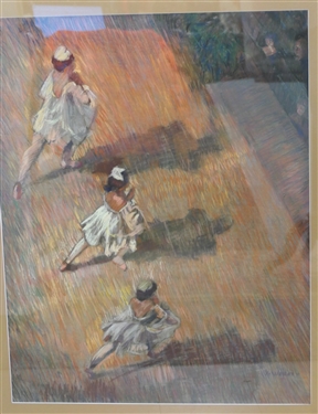 Weller Oil Pastel Ballerinas - Signed by Artist in Lower Right Corner - Attractively Framed and Matted - Frame Measures  40 by 32 