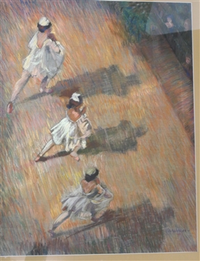 Weller Oil Pastel Ballerinas - Signed by Artist in Lower Right Corner - Attractively Framed and Matted - Frame Measures  40 by 32 