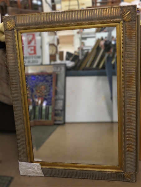 Nice Large Gold Gilt Framed Beveled Mirror - Frame Measures 45" by 33" - Some Finish Loss to Outer Edge of Frame 