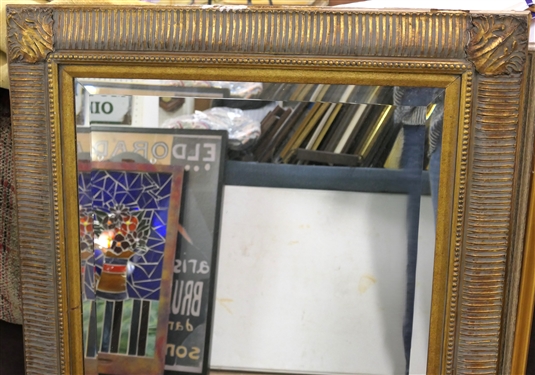 Nice Large Gold Gilt Framed Beveled Mirror - Frame Measures 45 by 33 - Some Finish Loss to Outer Edge of Frame 
