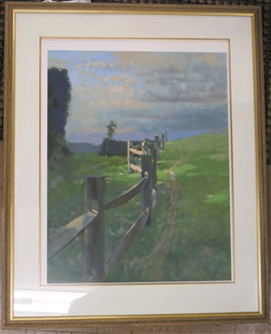 Chase Chen - Serigraph -Artist Signed Printers Proof Number 7 of 10 - Beautiful Fence Line Scene - Nicely Framed and Matted with Artist Information on Back - Frame Measures 43' by 35