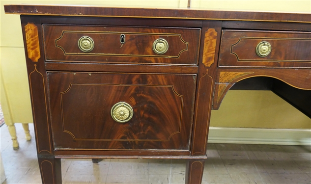 Very Nice Mahogany Inlaid Sideboard by Colonial Art - Pittsburg - Original Label on Back - Crotch Mahogany Drawer Fronts with Burl Accents - 4 Finely Dovetailed Drawers - 2 Smaller At Top - Larger...