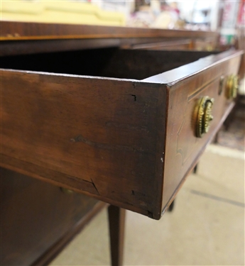 Very Nice Mahogany Inlaid Sideboard by Colonial Art - Pittsburg - Original Label on Back - Crotch Mahogany Drawer Fronts with Burl Accents - 4 Finely Dovetailed Drawers - 2 Smaller At Top - Larger...