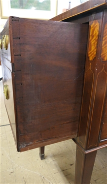 Very Nice Mahogany Inlaid Sideboard by Colonial Art - Pittsburg - Original Label on Back - Crotch Mahogany Drawer Fronts with Burl Accents - 4 Finely Dovetailed Drawers - 2 Smaller At Top - Larger...