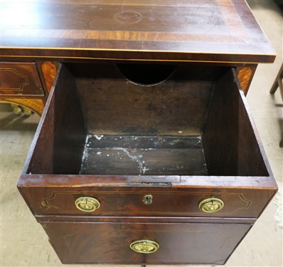 Very Nice Mahogany Inlaid Sideboard by Colonial Art - Pittsburg - Original Label on Back - Crotch Mahogany Drawer Fronts with Burl Accents - 4 Finely Dovetailed Drawers - 2 Smaller At Top - Larger...