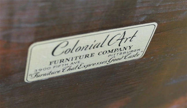 Very Nice Mahogany Inlaid Sideboard by Colonial Art - Pittsburg - Original Label on Back - Crotch Mahogany Drawer Fronts with Burl Accents - 4 Finely Dovetailed Drawers - 2 Smaller At Top - Larger...