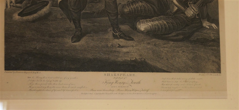 Shakespeare - First Part of King Henry the Fourth Steel Engraving - Engraved by Thomas Ryder - Original Painting by Francis Rigaud - Framed and Matted - Frame Measures 29 1/4 by 23 1/4 