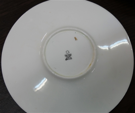 18 Pieces of Paragon Fine China - Made in England - Floral Centers with Green Boarder and Gold Trim - 7 Cream Soups with Saucers and 4 Additional Saucers 