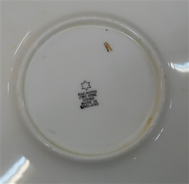 18 Pieces of Paragon Fine China - Made in England - Floral Centers with Green Boarder and Gold Trim - 7 Cream Soups with Saucers and 4 Additional Saucers 