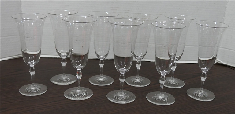 9 Delicate Goblets with Stag Head Crest - Sunburst Foot - Each Measures 6 1/4 Tall 