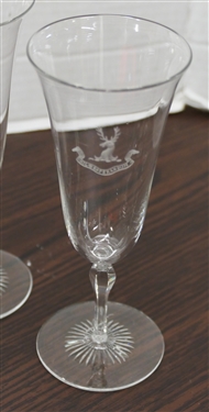 9 Delicate Goblets with Stag Head Crest - Sunburst Foot - Each Measures 6 1/4 Tall 