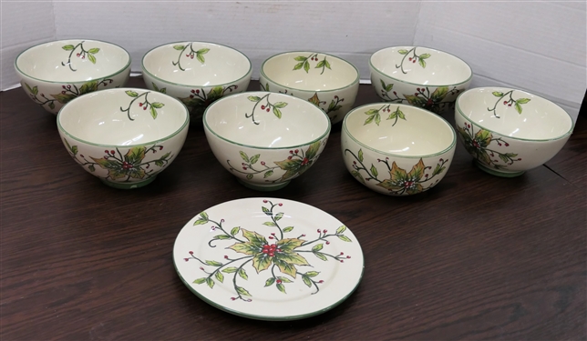 8 - Holly Cereal Bowls and 1 8 Holly Plate
