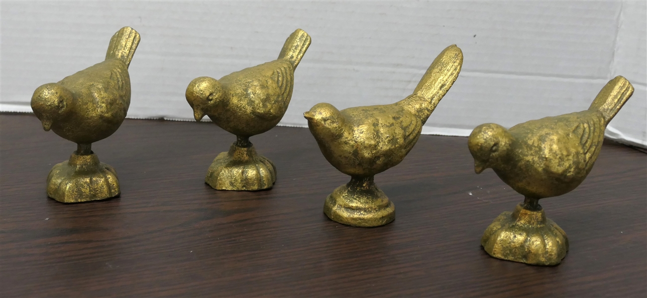 4 Cast Iron Bird Figures - Gold Painted - each Measures 3" Tall 