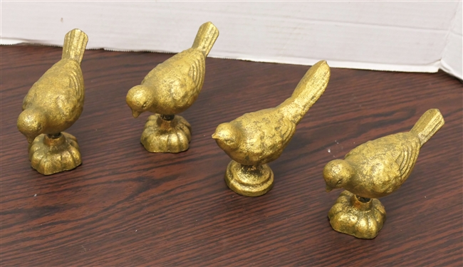 4 Cast Iron Bird Figures - Gold Painted - each Measures 3 Tall 