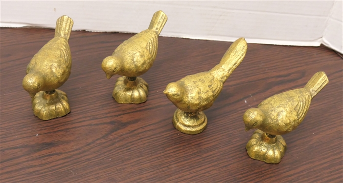 4 Cast Iron Bird Figures - Gold Painted - each Measures 3 Tall 