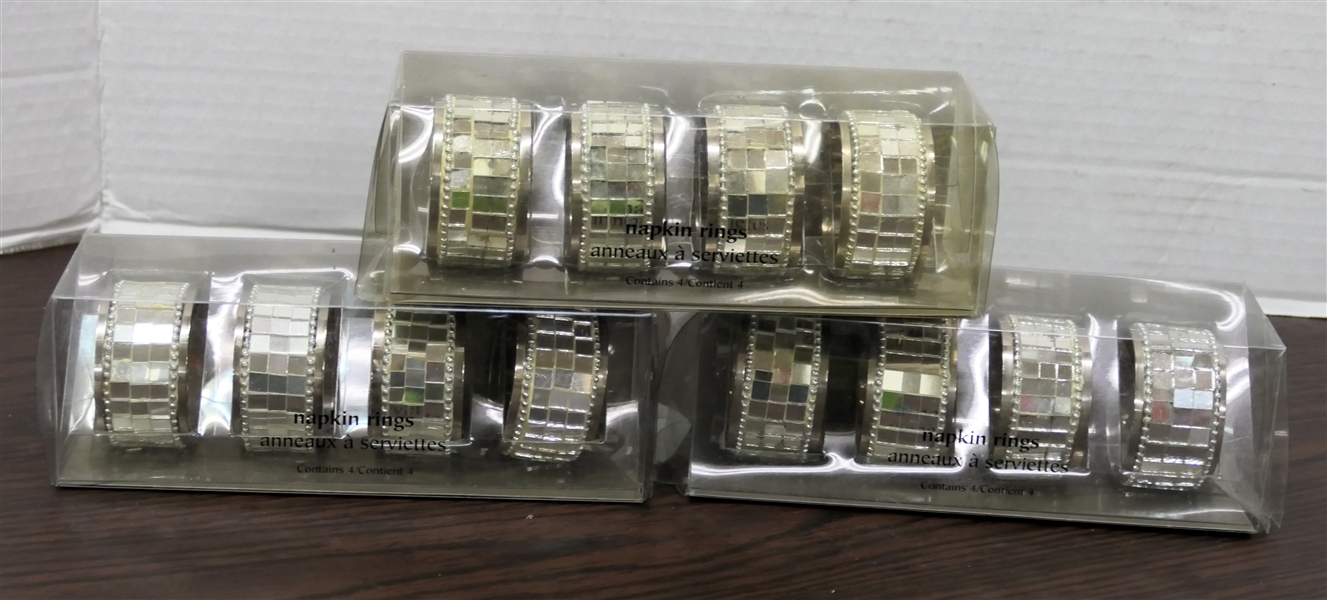 12 Pier 1 Imports Mirrored Napkin Rings - 3 Sets New in Original Boxes