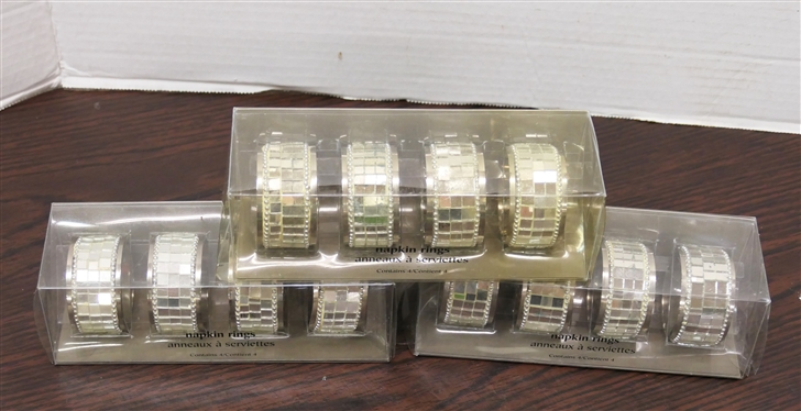 12 Pier 1 Imports Mirrored Napkin Rings - 3 Sets New in Original Boxes