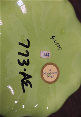 Green Ceramic Gourd Covered Dish with White Vine and Leaves - A Mottahedeh Design - 773-AE - Dish Measures 4 Tall 5 Across
