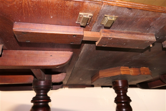 Excellent Mahogany Pedestal Base Dining Table - Duncan Phyfe Style with Brass Claw Feet - Large Table with 2 Additional Leaves - Center Pedestal with 4 Feet Outer Pedestals with 3 Feet - Table As...
