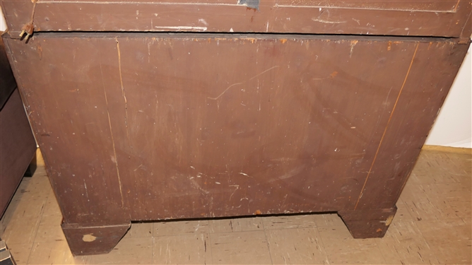 19th Century Mahogany Linen Press - Crotch Mahogany Doors - Crown Dentil Molding - Top Cabinet Has Been Converted To Wardrobe with Clothing Bar - Base with 4 Finely Dovetailed Drawers - Bracket...