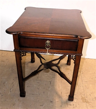Lexington Furniture The Palmer Home Collection Chinese Chippendale Style Mahogany Table with Drawer  - Oak Secondary Wood - Brass Tag in Drawer - Table Measures 26 1/2 Tall 23 by 28