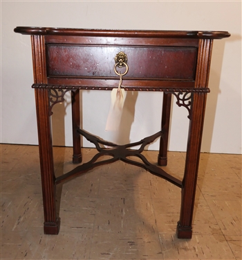 Lexington Furniture The Palmer Home Collection Chinese Chippendale Style Mahogany Table with Drawer  - Oak Secondary Wood - Brass Tag in Drawer - Table Measures 26 1/2 Tall 23 by 28