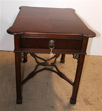 Lexington Furniture The Palmer Home Collection Chinese Chippendale Style Mahogany Table with Drawer  - Oak Secondary Wood - Brass Tag in Drawer - Table Measures 26 1/2 Tall 23 by 28