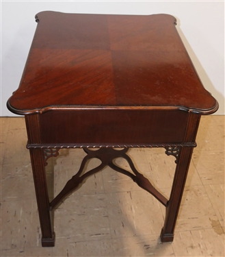 Lexington Furniture The Palmer Home Collection Chinese Chippendale Style Mahogany Table with Drawer  - Oak Secondary Wood - Brass Tag in Drawer - Table Measures 26 1/2 Tall 23 by 28
