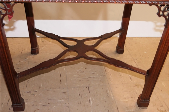 Lexington Furniture The Palmer Home Collection Chinese Chippendale Style Mahogany Table with Drawer  - Oak Secondary Wood - Brass Tag in Drawer - Table Measures 26 1/2 Tall 23 by 28