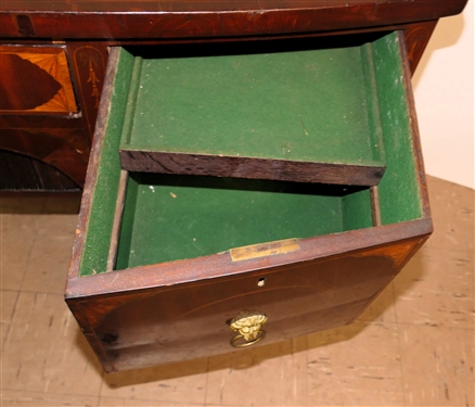 Very Fine English Regency Period Bow Front Sideboard - Outstanding Urn Inlay on Top Surface - Brass Gallery with Urn Finials Inlaid Drawer Fronts with Lions Head Pulls - Tambour Door Below Center...