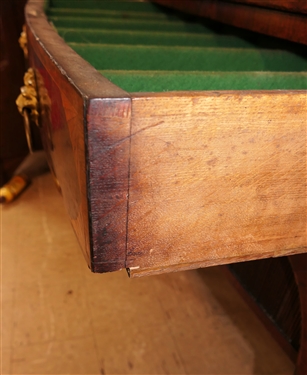 Very Fine English Regency Period Bow Front Sideboard - Outstanding Urn Inlay on Top Surface - Brass Gallery with Urn Finials Inlaid Drawer Fronts with Lions Head Pulls - Tambour Door Below Center...