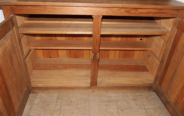 Early 20th Century  Country Pine Hutch - Scalloped Ends and Molding - 2 Piece Construction - Base with Double Blind Doors - Shelves Inside - Hutch Measures 72 1/2 Tall 49 1/2 by 20 1/4