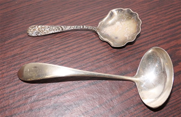 4 Sterling Silver Serving Utensils - Heavy Steiff Hand Chased Spoon and 3 Ladles - Largest Measures 6 1/4 Long - 143.8 Grams Total Weight