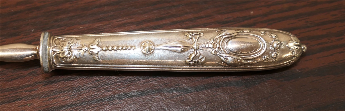 Awesome Serving Spoon with Game Animals Embossed on Handle -Rabbit and Game Birds and Victorian Style Tussie Mussie Bouquet Holder - Serving Spoon Measures 9 1/2 Long