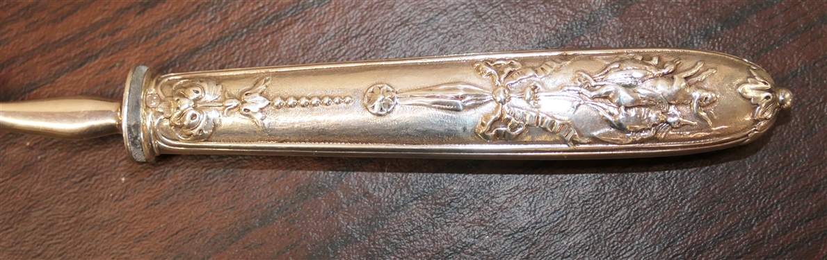 Awesome Serving Spoon with Game Animals Embossed on Handle -Rabbit and Game Birds and Victorian Style Tussie Mussie Bouquet Holder - Serving Spoon Measures 9 1/2 Long