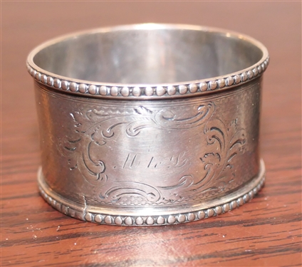 Hallmarked Sterling Silver Small Cup Hand Chased with Thistle and Leaves - Monogrammed and Hand Chased Silver Napkin Ring - Monogrammed - 94.8 Grams Total Weight
